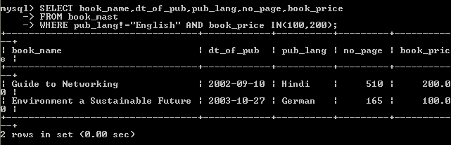 Sql Not Equal Statement Example