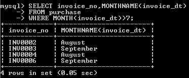 MYSQL MONTHNAME() EXAMPLE1
