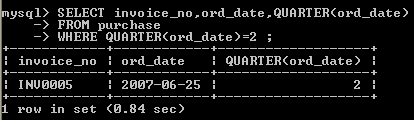 MySQL QUARTER() EXAMPLE