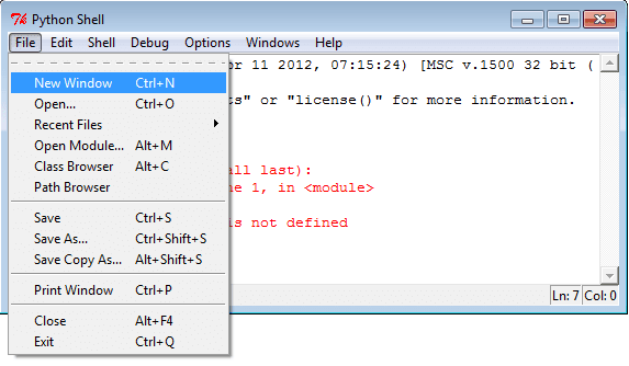 python idle devlopment-mode new window
