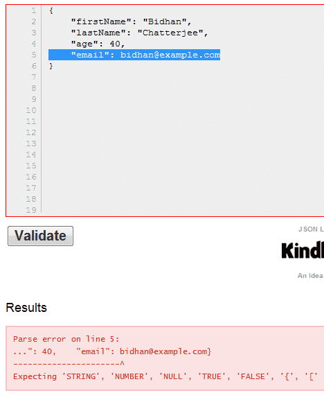 JSONLint - showing validation error 2