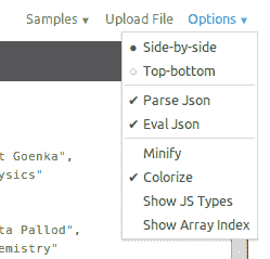 JSON Parser online options