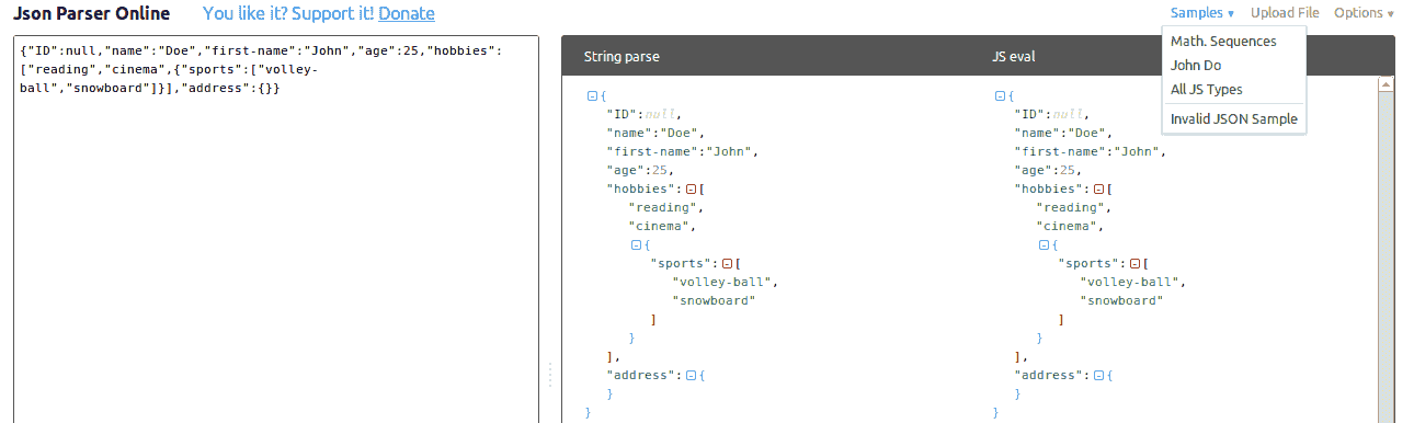 JSON Parser online samples