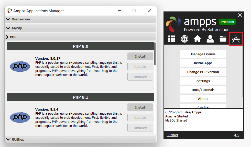 ampps applications manager.