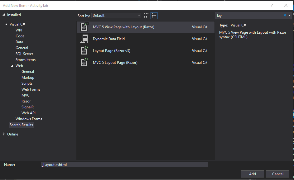 asp.net Create Layout View