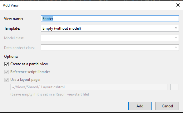 asp.net creating a partial view