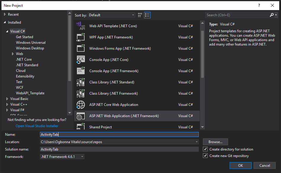 asp.net creating our project
