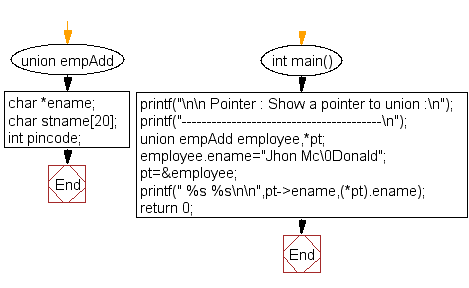Flowchart: Show a pointer to union 