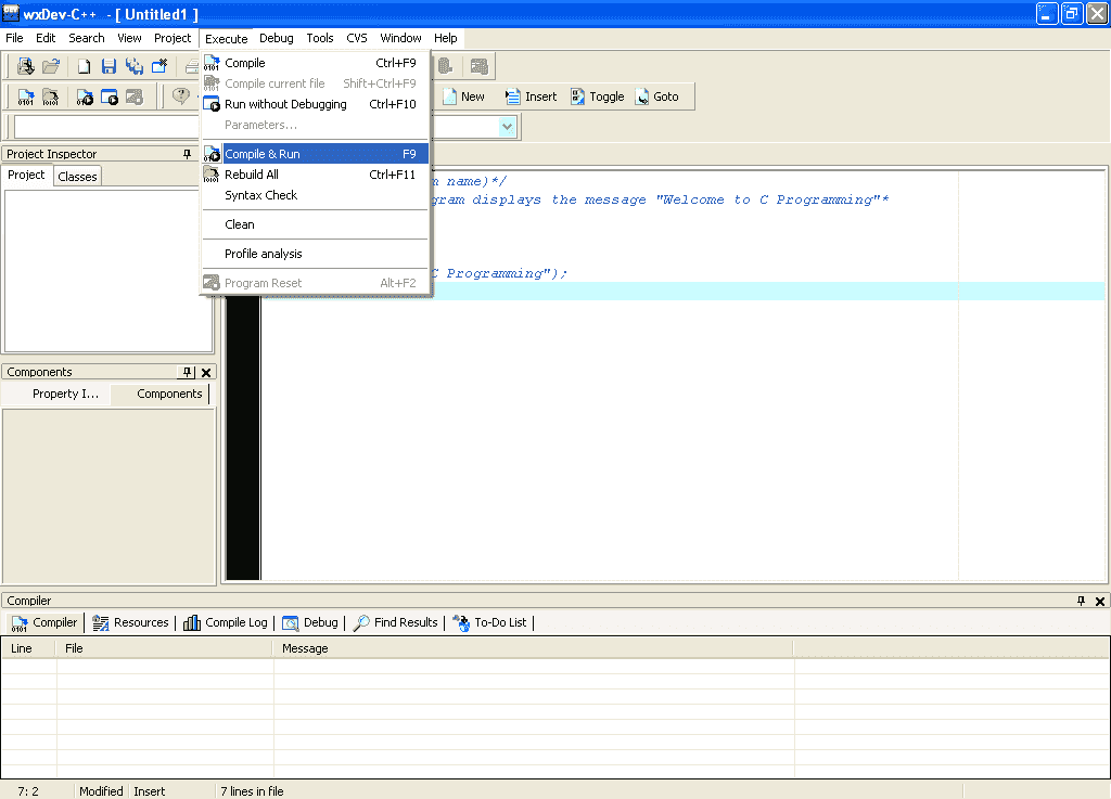 wxDev-C++ IDE Window