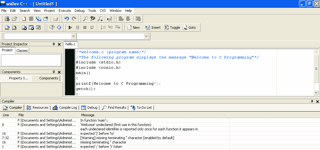 wxDev-C++ IDE Window