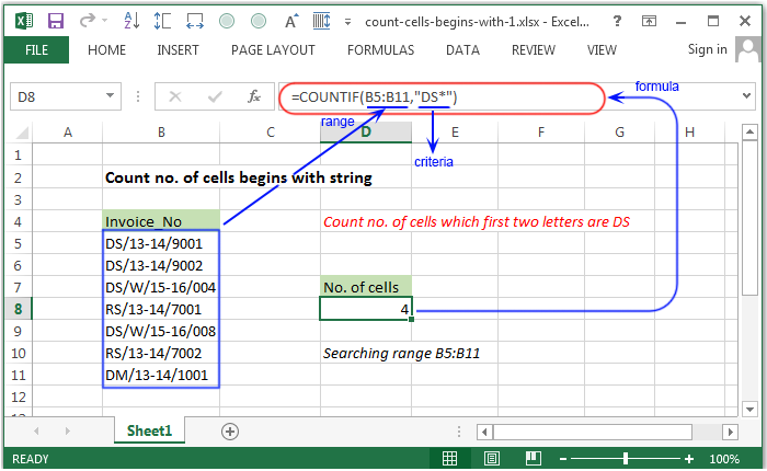 Count no. of cells begins with string