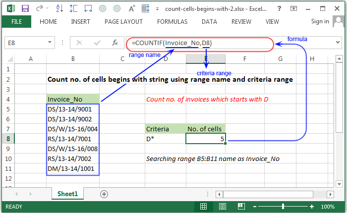 Count no. of cells begins with string using range name and criteria range