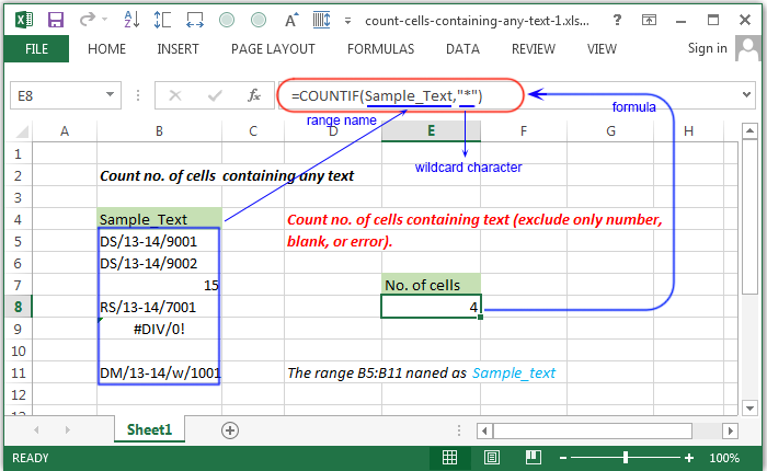 Count no. of cells containing text (exclude only number, blank, or error)
