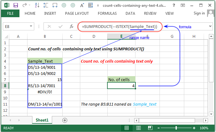 Count no. of cells  containing only text using SUMPRODUCT()