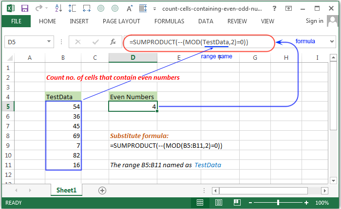 Count number of cells that contain even numbers