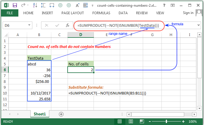 Count no. of cells that do not contain numbers