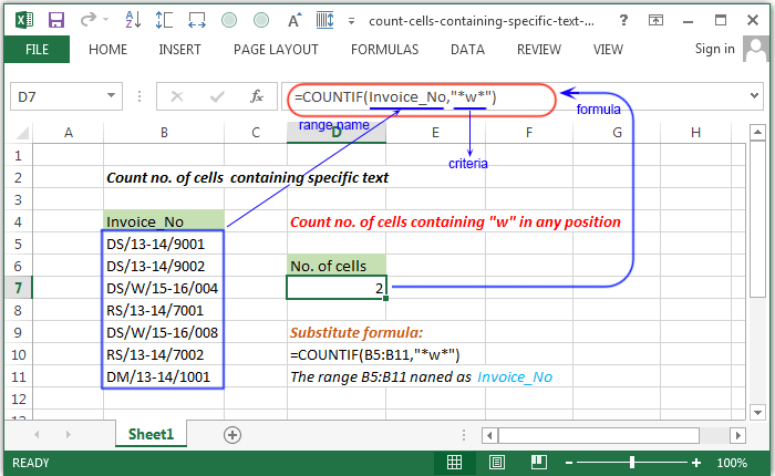 Count number of cells containing a specific text at any position