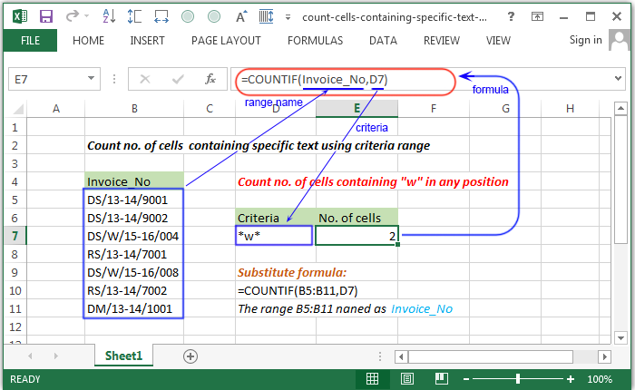 Count no. of cells  containing specific text using criteria range