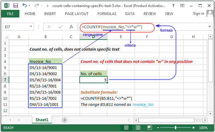 Count no. of cells, does not contain specific text