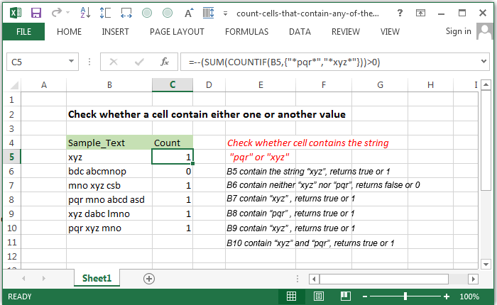 Check whether a cell contain either one or another value