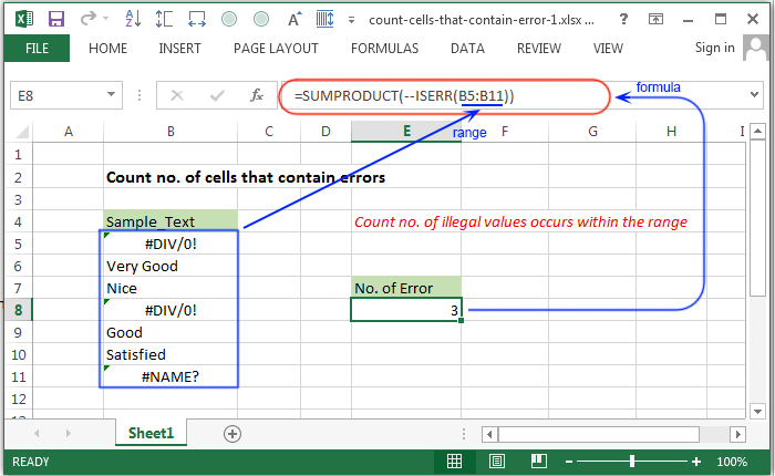 Count no. of cells that contain errors