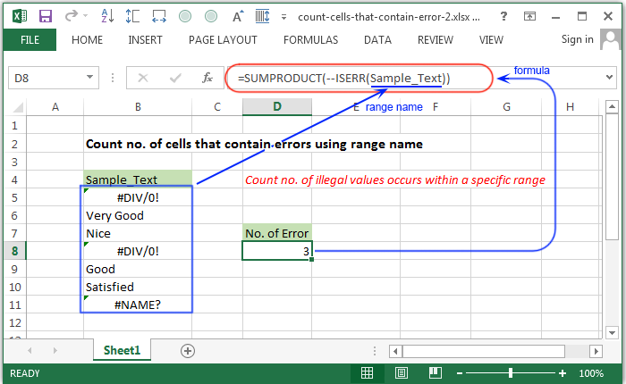 Count no. of cells that contain errors using range name