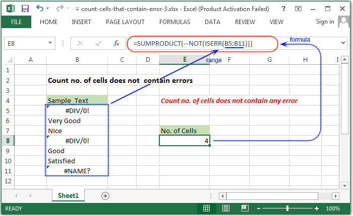 Count no. of cells do not contain errors