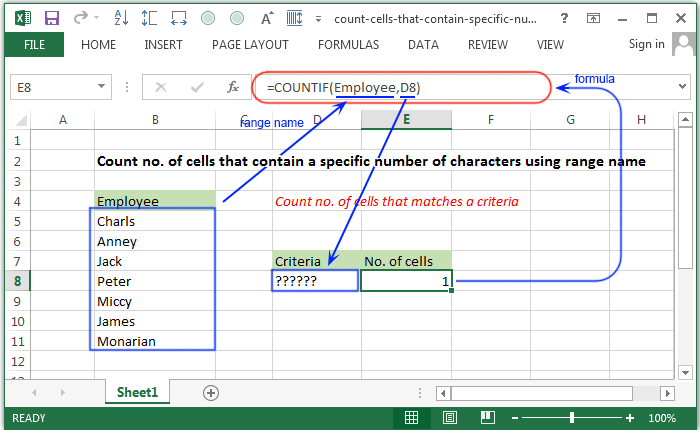 Count no. of cells that contain a specific number of characters using range name