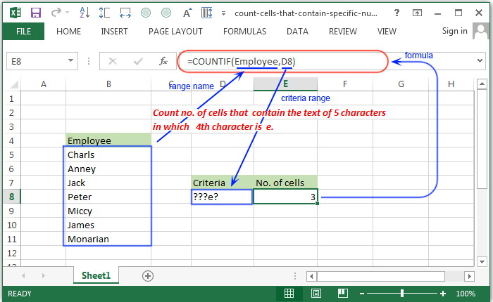 Count no. of cells that  contain the text of 5 characters in which 4th character is  e.