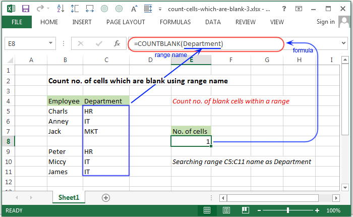 Count no. of cells which are blank using range name