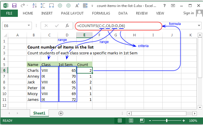 Count number of items in the list