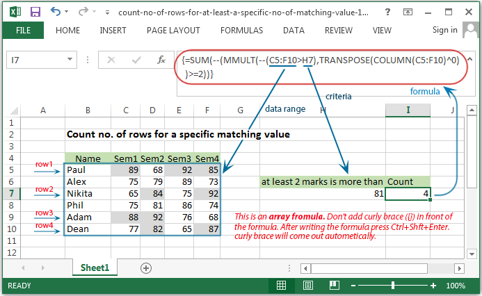 Count number of rows for a specific matching value