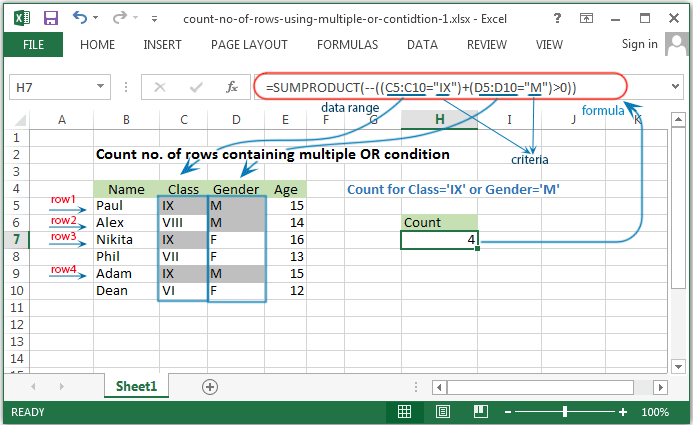 Count no. of rows containing multiple OR condition