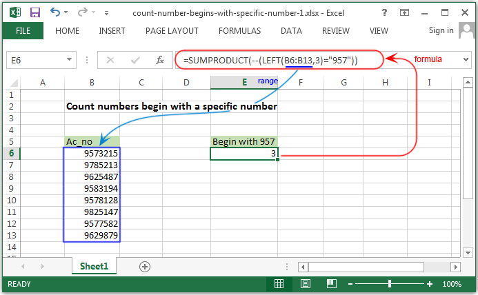 Count numbers beginning with a specific number