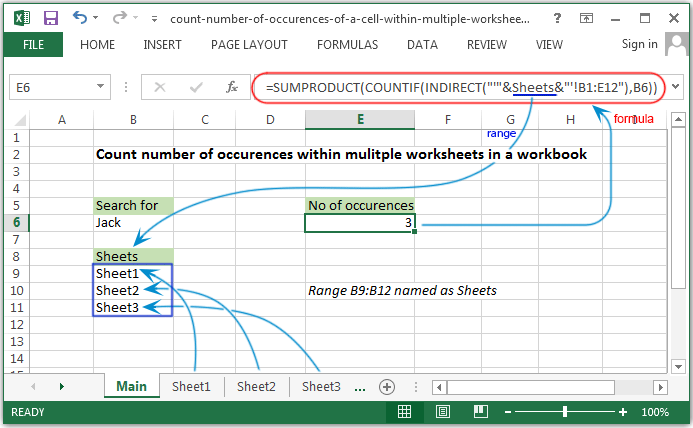 Count number of occurences within mulitple worksheets in a workbook