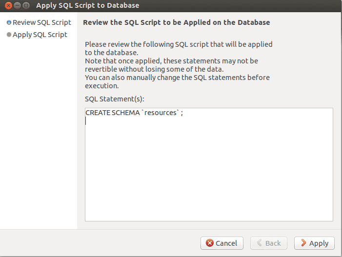 MySQL Workbench Create database Step 3