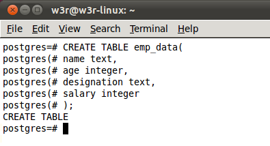 Phppgadmin create table