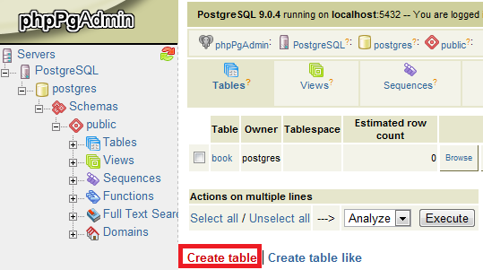 create table phppgadmin
