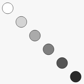 diagonal, white to black circles