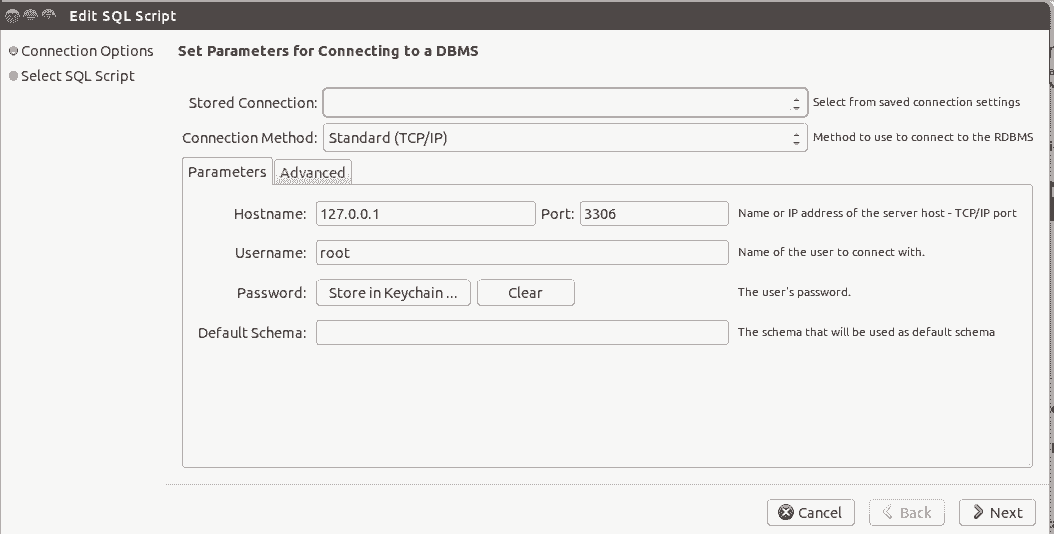 MySQL Workbench Edit sql script step 1