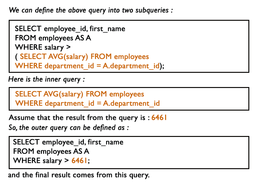 MySQL SubQueries: Display the employee ID, first name, last names, salary of all employees whose salary is above average for their departments.