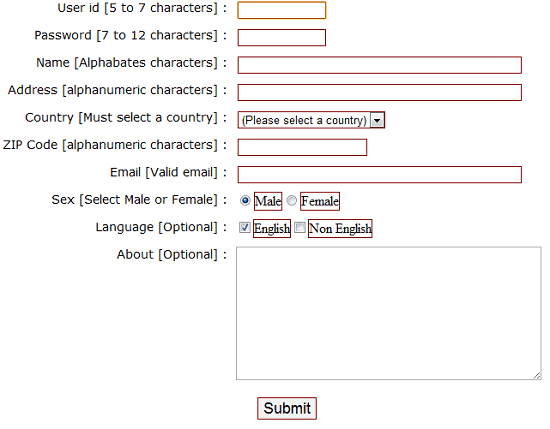 form validartion field level