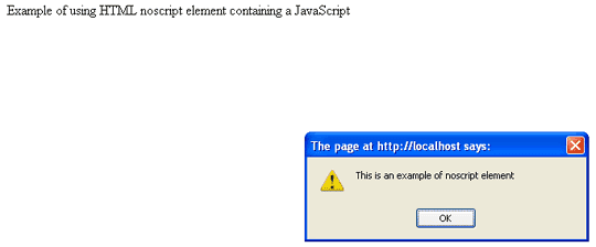 html noscript element containing a JavaScript