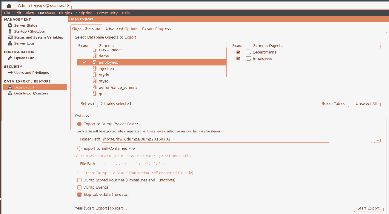 MySQL Workbench Export