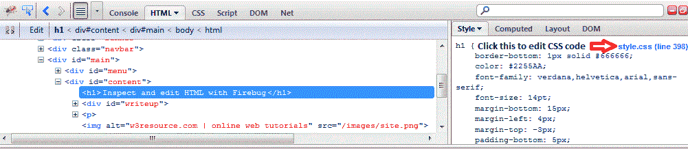 inspect edit CSS Firebug