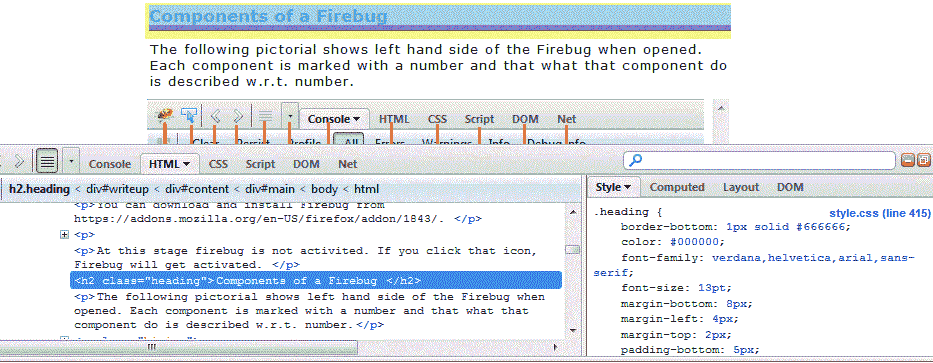 inspect html firebug