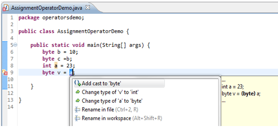 the assignment statement in java