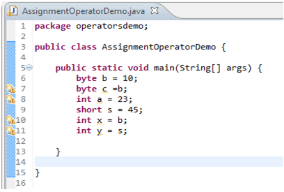 the assignment operator in java is