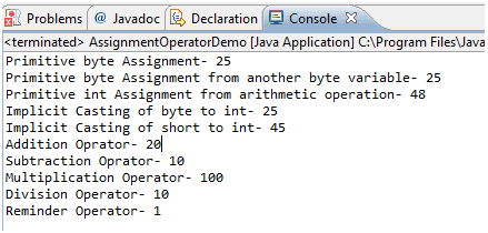 shortcut assignment operator java