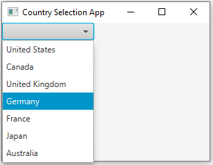 JavaFx: JavaFX Country selection application